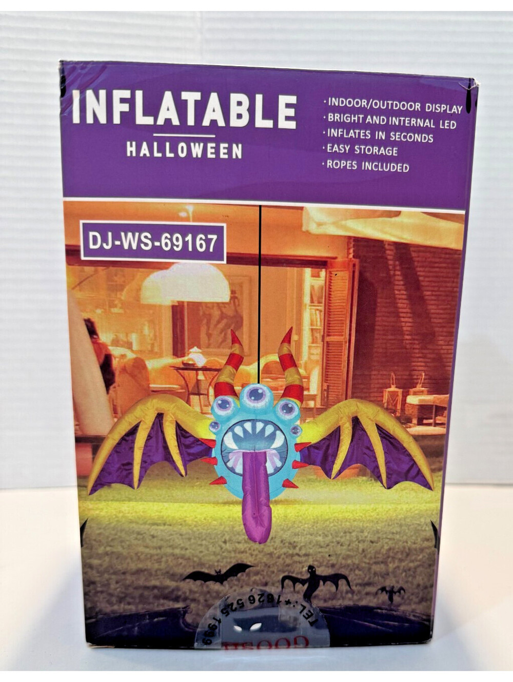 GOOSH 4.5 FT Halloween Inflatable 3-Eyed Bat Monster LED Yard Decor WS-69167